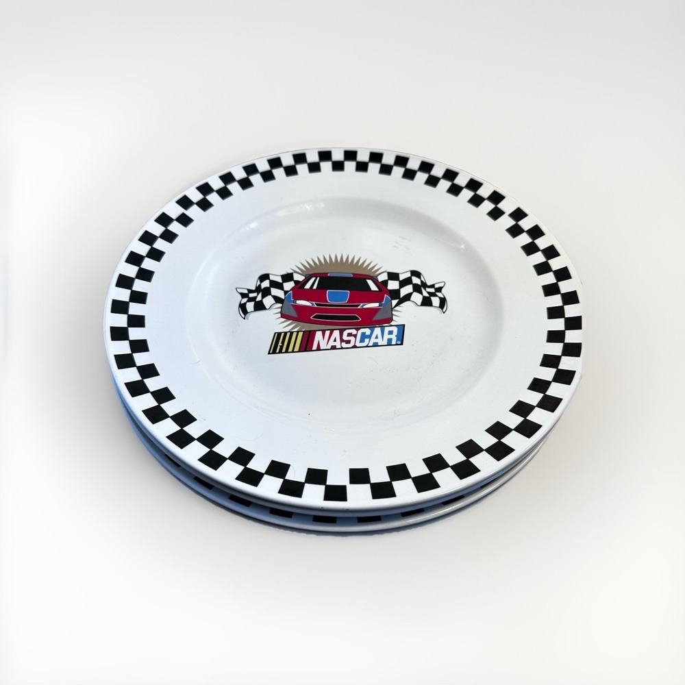 Set Of 4 ~ Gibson Nascar Checkered Dinner Plates